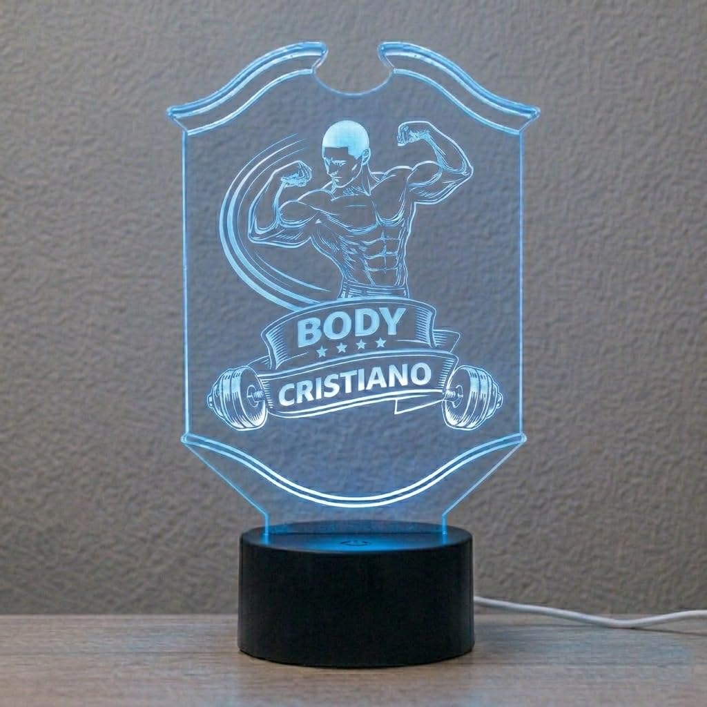 Lampada LED Bodybuilding Personalizzata con Nome, 7 Colori per Palestra e Fitness, Regalo Sportivo per Uomo Donna, Idea Regalo per Bodybuilder, Personal Trainer, Atleti e Appassionati di Gym