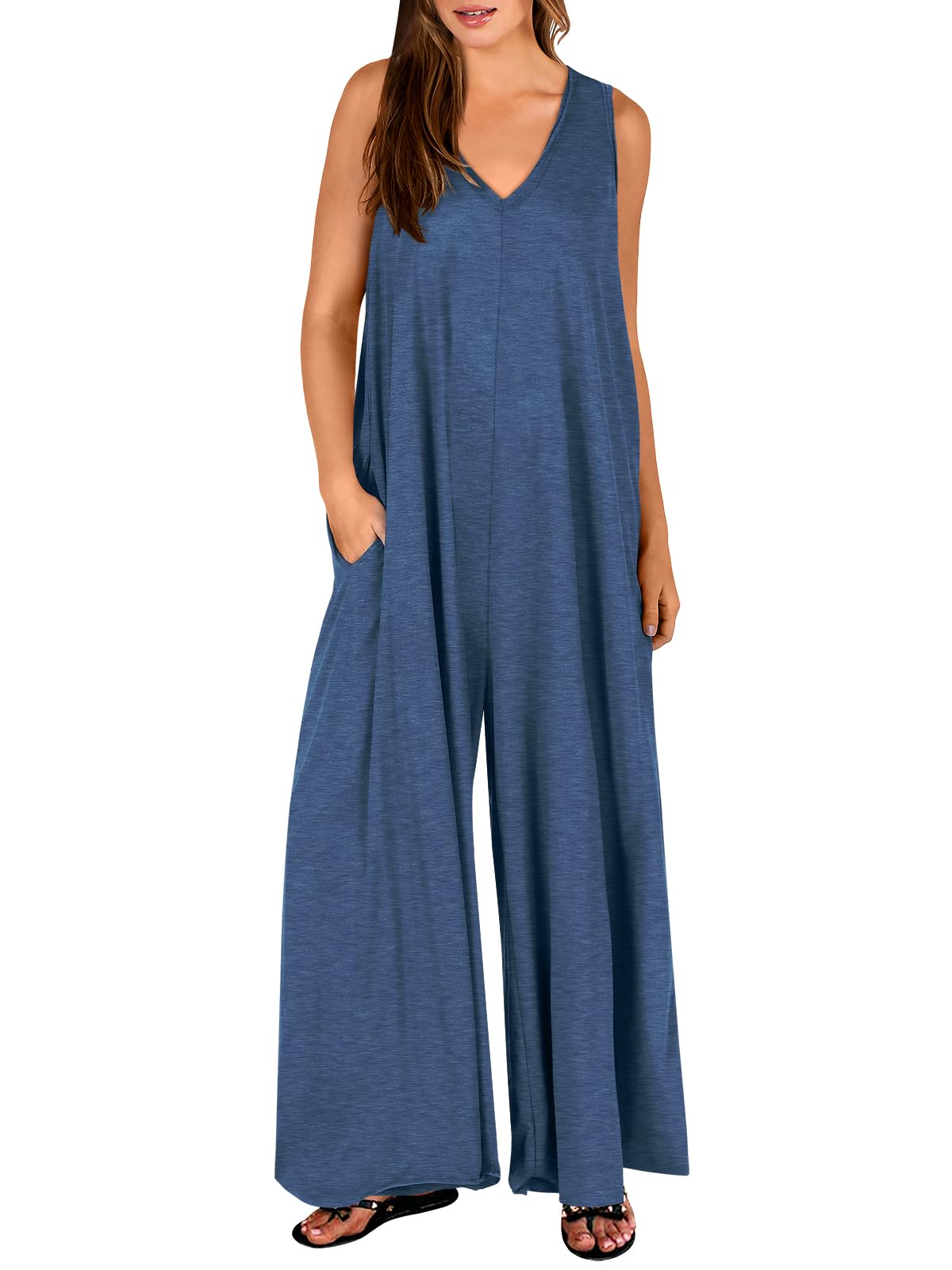 ANRABESS Women's Casual Summer Loose Jumpsuits Sleeveless Tank V Neck Wide Leg Long Pant Rompers Baggy Jumper with Pockets