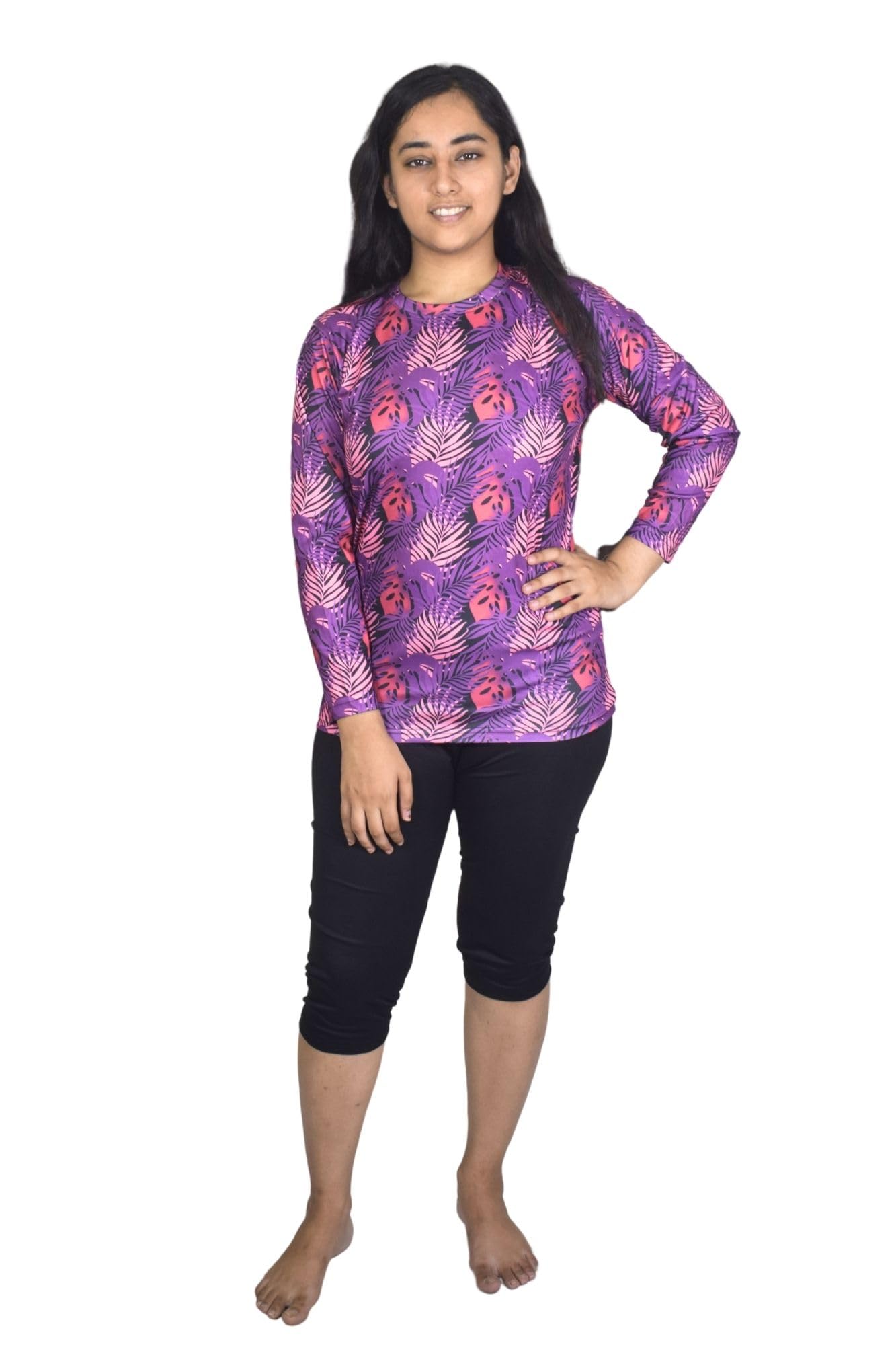 Swimming Non Padded Tshirt & Capri Suit for Women, Swimming Costume | Swim Suit | Swimwear| Swimming Dress Plain