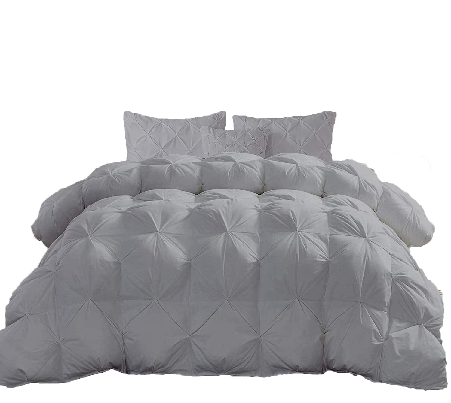 Jackson Hole Home Pinch Pleated Down Comforter- Super King Plus 120x120 Inches 1 Piece All-Season Duvet Insert, 500 GSM with Corner Tabs 100% Egyptian Cotton (Super King Plus 120x120, Silver)