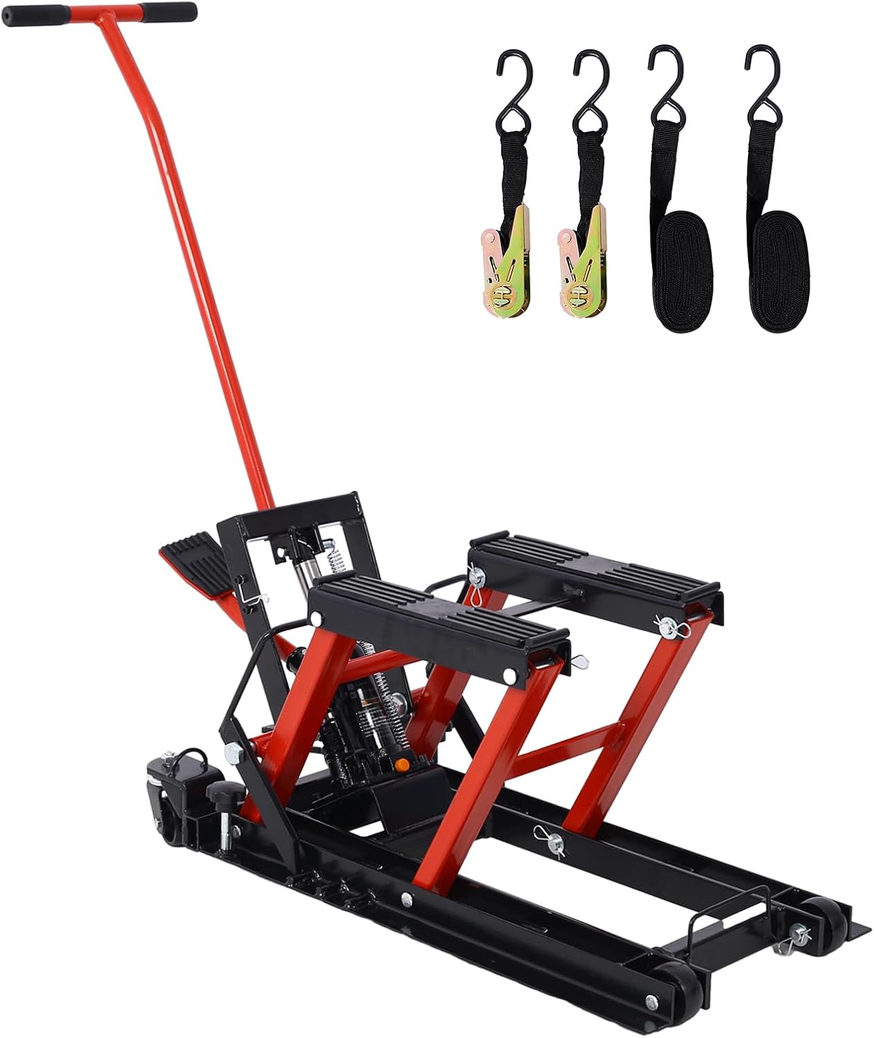 Hydraulic Motorcycle Lift Jack, 1500 LBS Capacity ATV Scissor Lift Jack with Wheels and Handle, Portable Motorcycle Lift Table Hydraulic Foot-Operated Hoist Stand for Motorcycle ATV UTV Powersports