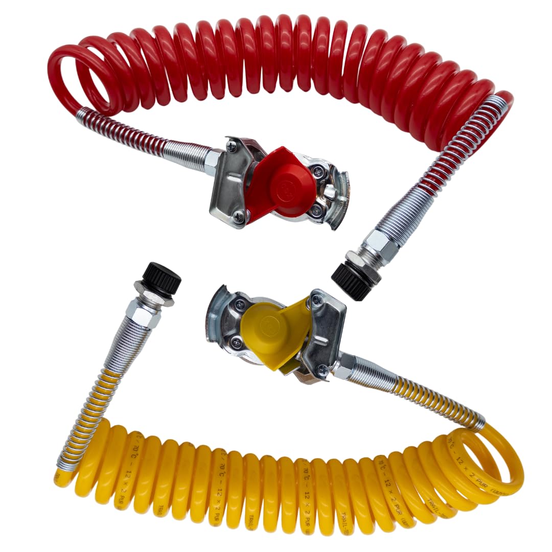 M22 - Rullo ad aria compressa, tubo a chiocciola M22 con protezione antipiega giallo e rosso incl. testa frizione m22 rosso senza valvola, testa frizione m22 giallo senza valvola, per