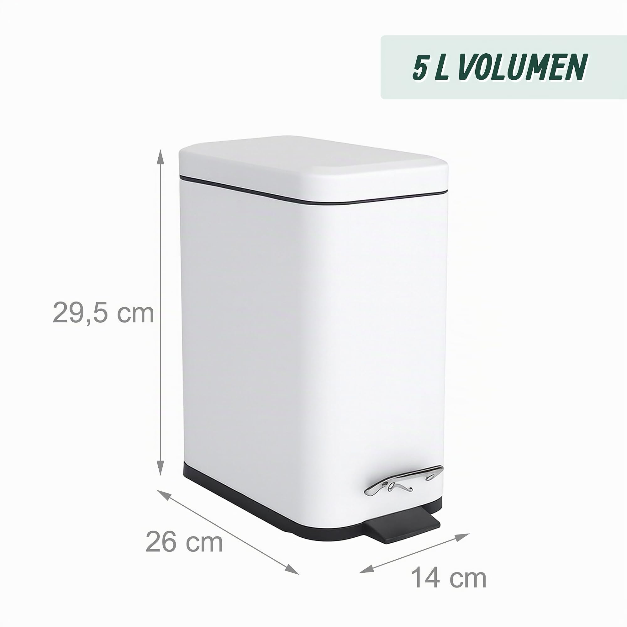 Relaxdays Mülleimer Bad, 5 Liter, Kosmetikeimer mit Soft-Close, Matte Optik, entnehmbarer Inneneimer, Treteimer, weiß