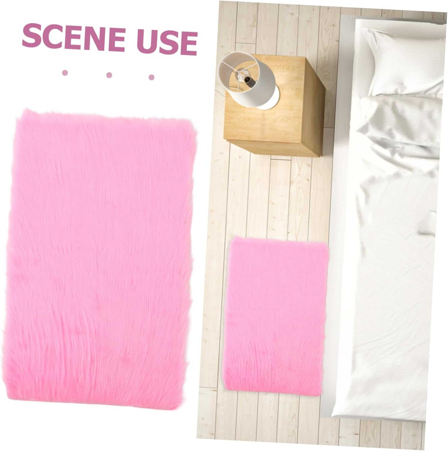 Amosfun Fuzzy Plush Faux Fur Area Rug for Bedroom Soft Cozy Bedside Mat for Girls Fluffy Carpet for Living and Nursery Bright Pink Feet Shaggy Rug