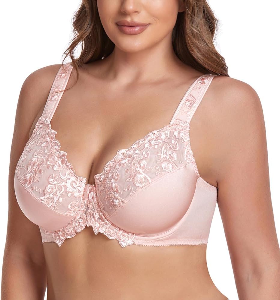 TELIMUSSTO Women's Full Coverage Floral Lace Underwired Bra Plus Size Non Padded Comfort Bra - Image 3