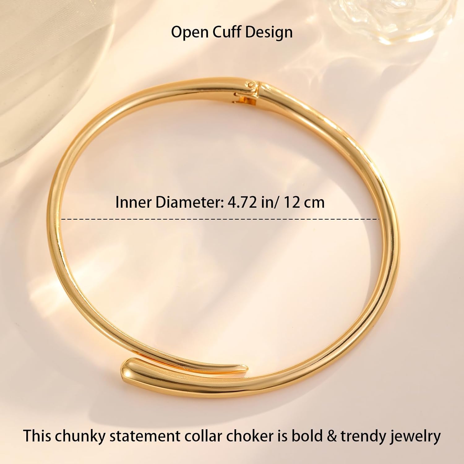 Chunky Teardrop Hoop Choker Necklace for Women - 18K Gold/Silver Plated Layered Collar, Geometric Statement Cuff Neckline Necklace Bold Dainty Trendy Jewelry - Image 6