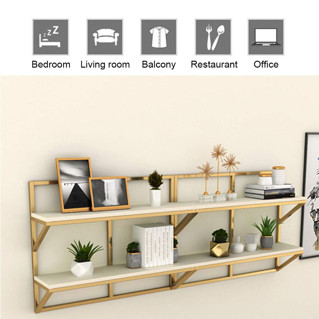 Estantes Flotantes de 2 Niveles, Oro Salón Estante de Exhibición, Montado en la Pared Estantes de Almacenamiento para El Dormitorio, Sala de Estar, Cocina, Baño