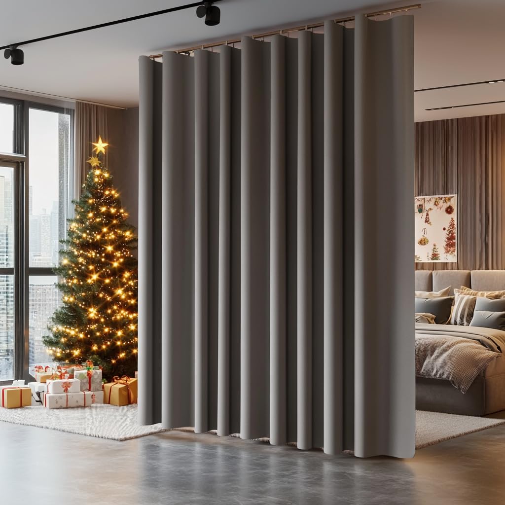 PANOVOUS Rod Pocket Room Divider Curtains for Ceiling Track, Blackout Curtains with Hooks - Image 2