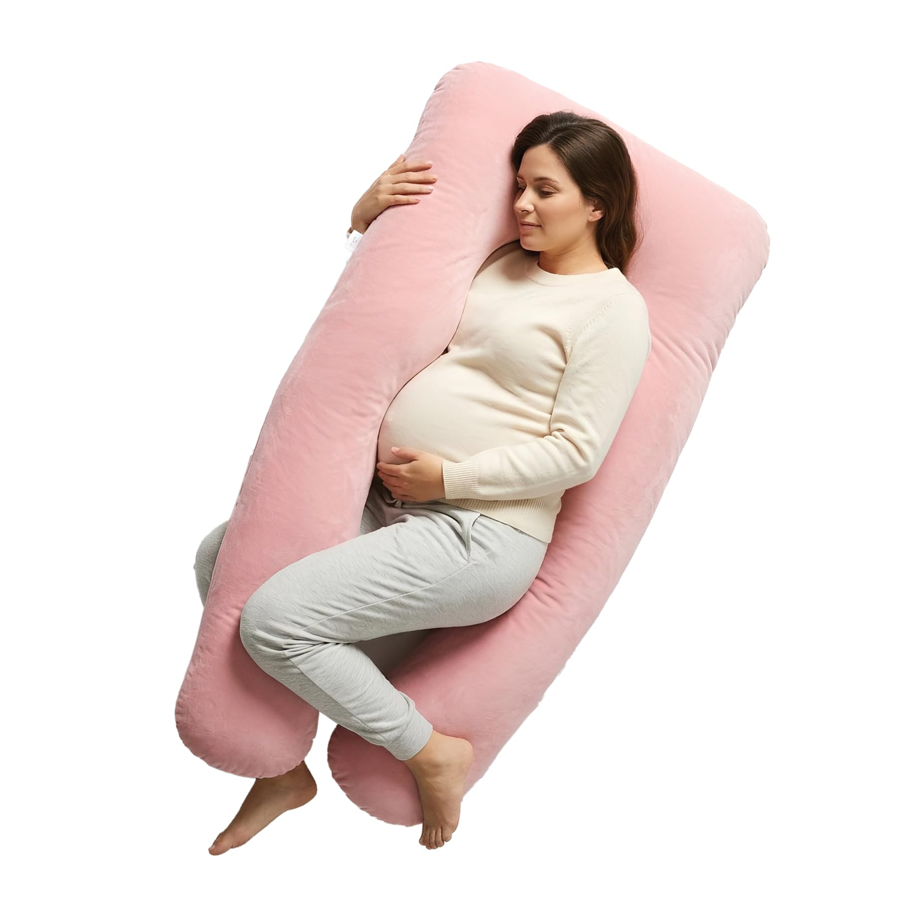 Nicola Spring Pregnancy Pillow for Sleeping - U Shaped Full Body Maternity Pillow with Storage Bag, Pregnancy Support Pillow for Back, Belly, Hips, Legs & Neck, Side Sleeper Cushion, Pink
