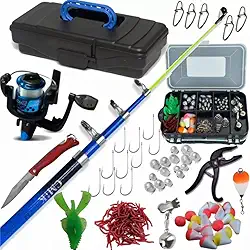 Kit de Pesca Completo com Vara, Molinete, Estojo, Iscas e Acessórios