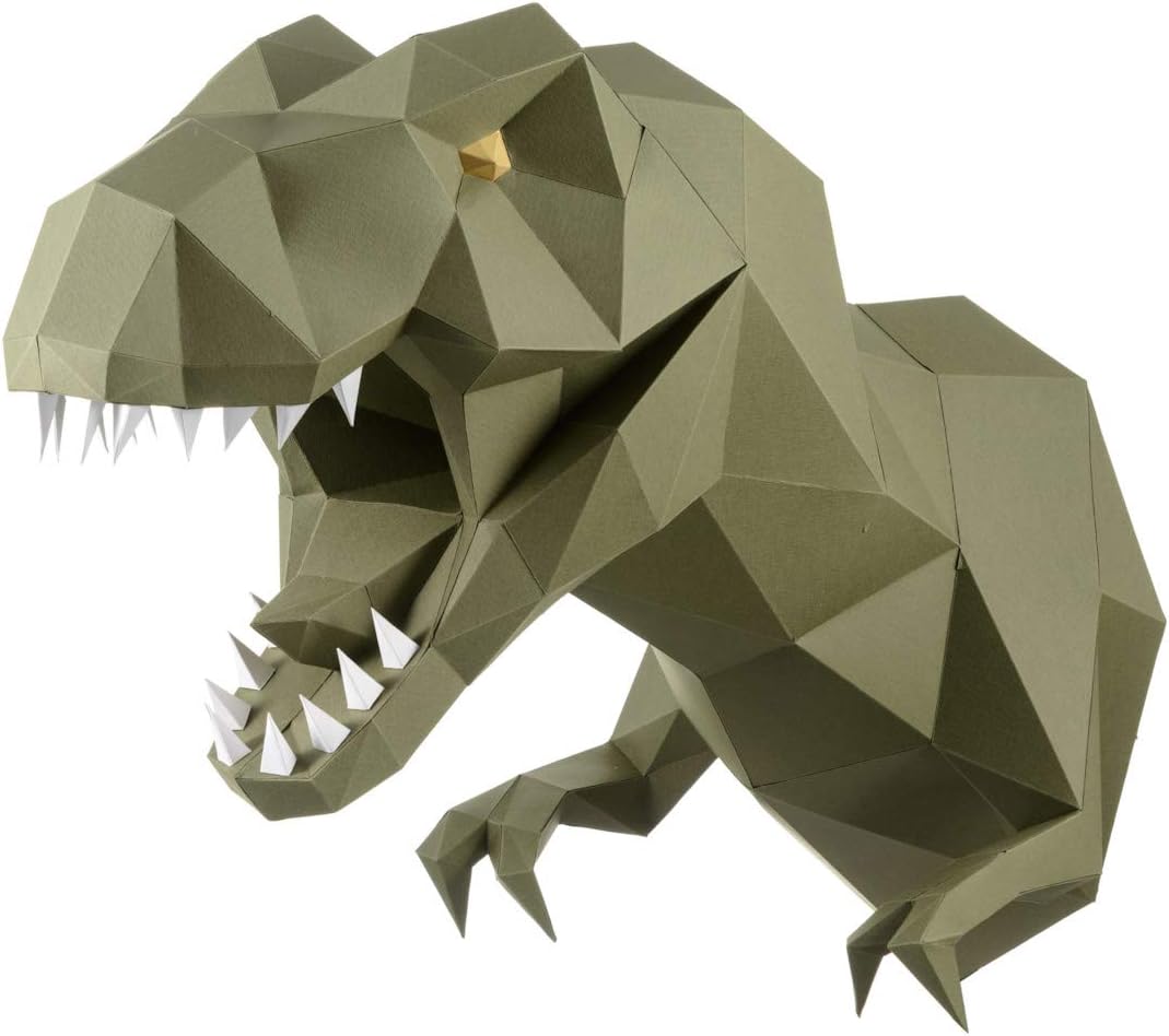 Paperraz DIY 3D Dinosaur Dino Head Animal PaperCraft Building Kit Wall Mount - NO Scissors Needed