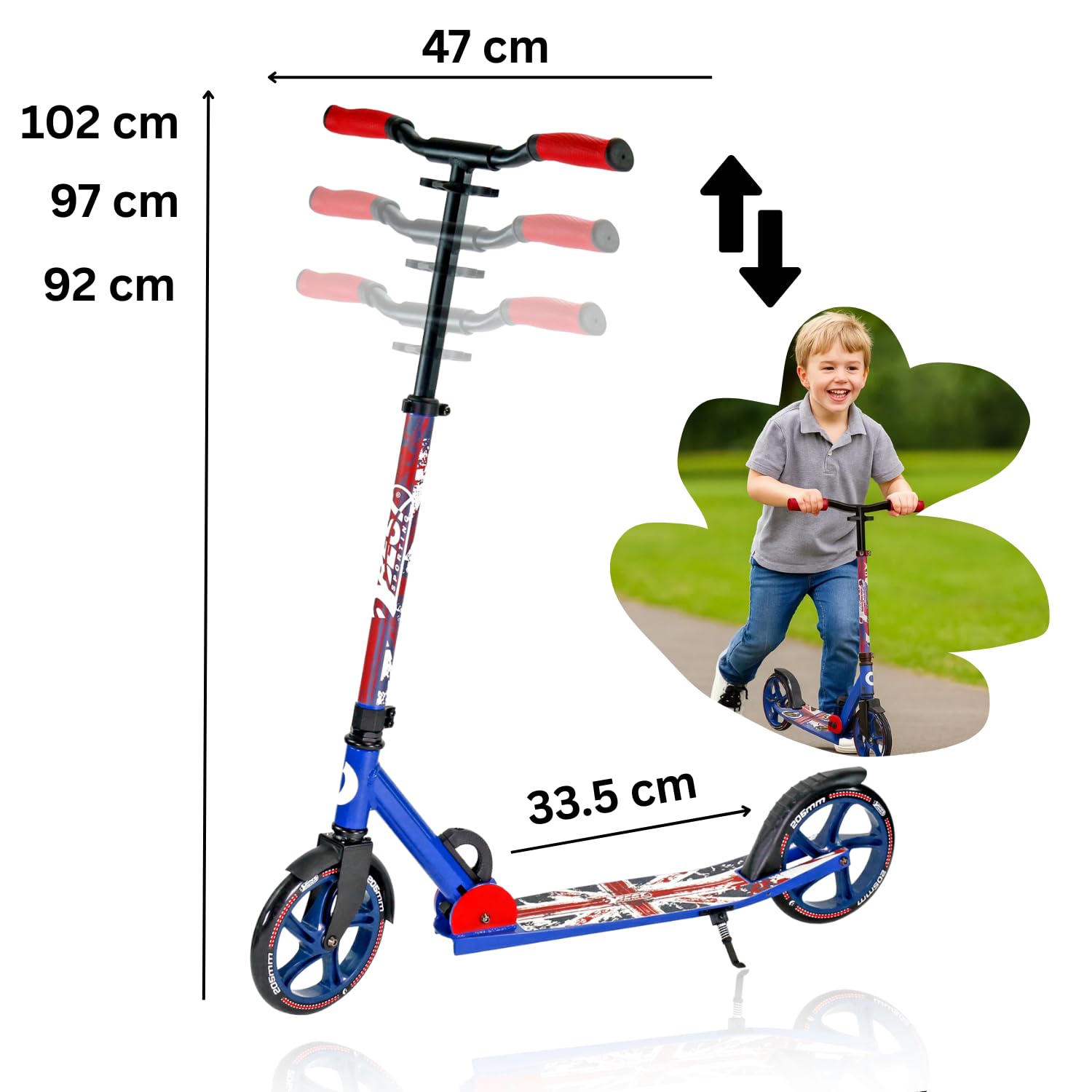 B Best Sporting Best Sporting 205 Ruedas de Aluminio con Asas ergonómicas y Manillar Curvado, Patinete en Azul/Verde, Juventud Unisex