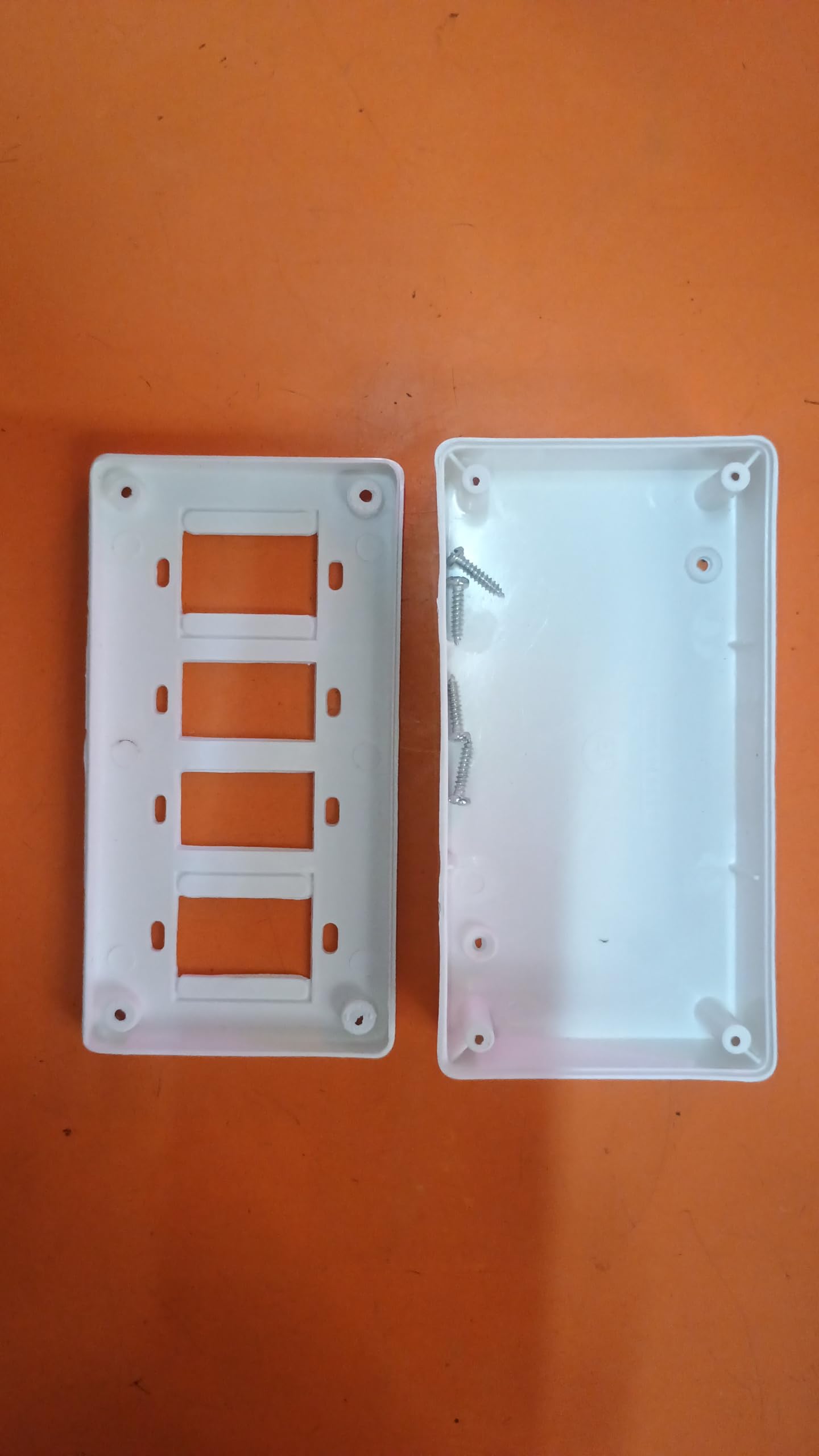 Wall Mount Electrical Switch Box Cover Plate, 4-Gang, White Plastic, with Mounting Screws-image-14