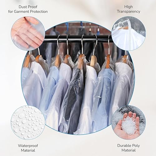 Miniatura 3 de Bolsas transparentes para ropa, plástico de 0.6 mil (21 x 7 x 40 pulgadas), 470 bolsasrollo de fundas transparentes para vestidos, para