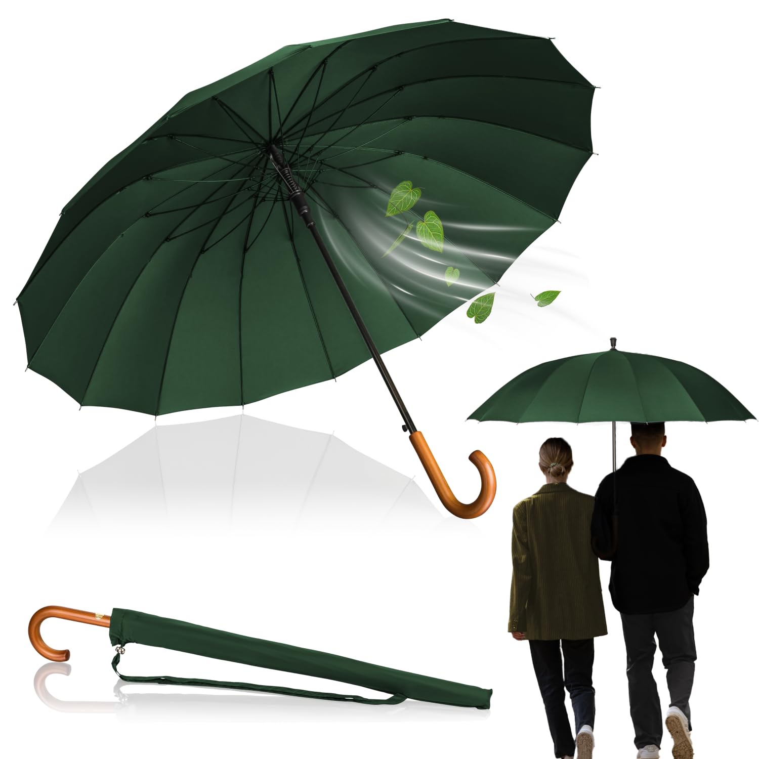 LOGAN & BARNES Stockschirm Sturmfest Ø120cm mit hochwertigem Echtholzgriff und geräuschloser Gummispitze - XXL Regenschirm Groß mit 16 Streben - Modell EDINBURGH