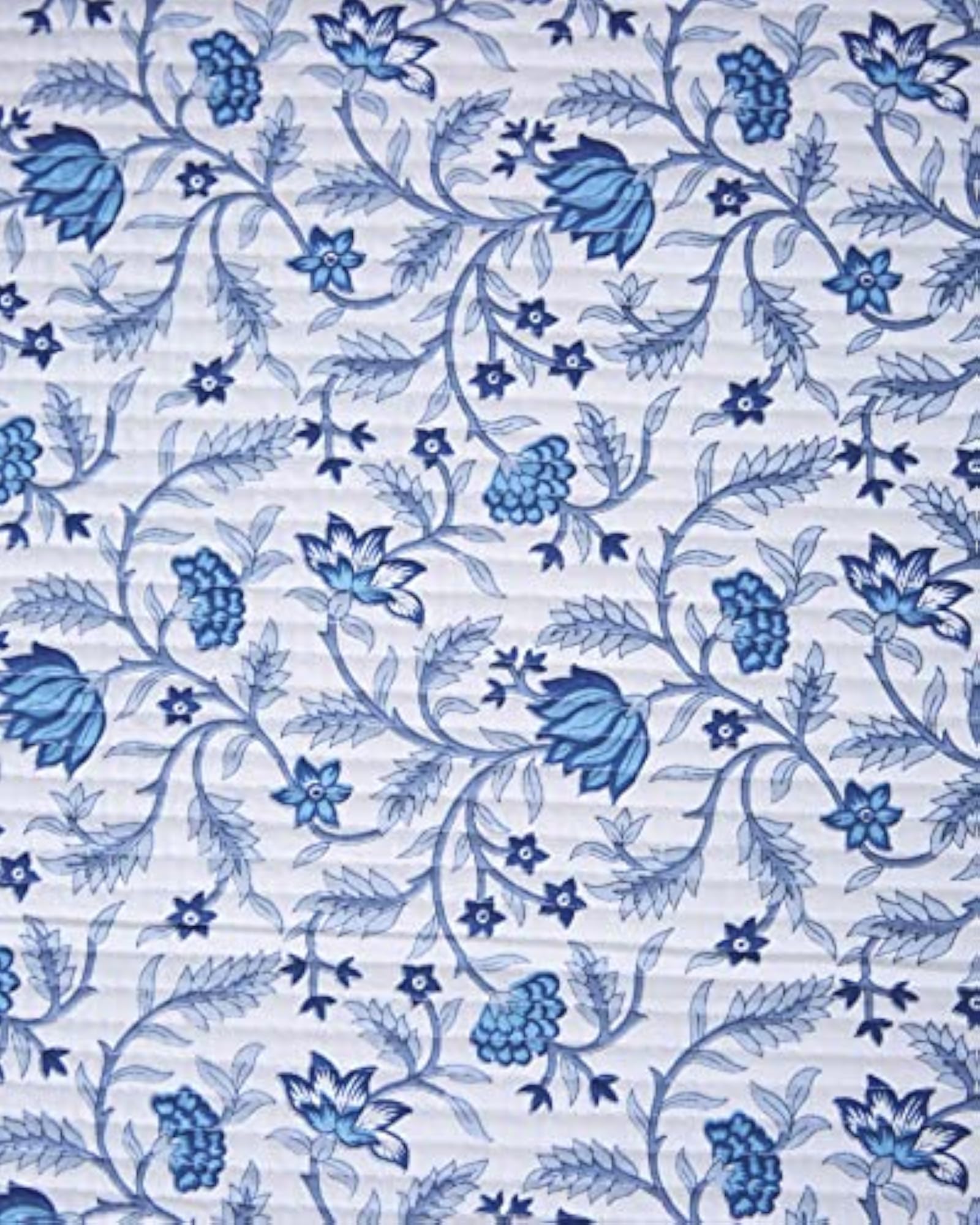 Reversible Cotton Quilted Bedcover with 2 Pillow Covers, Blue & Grey