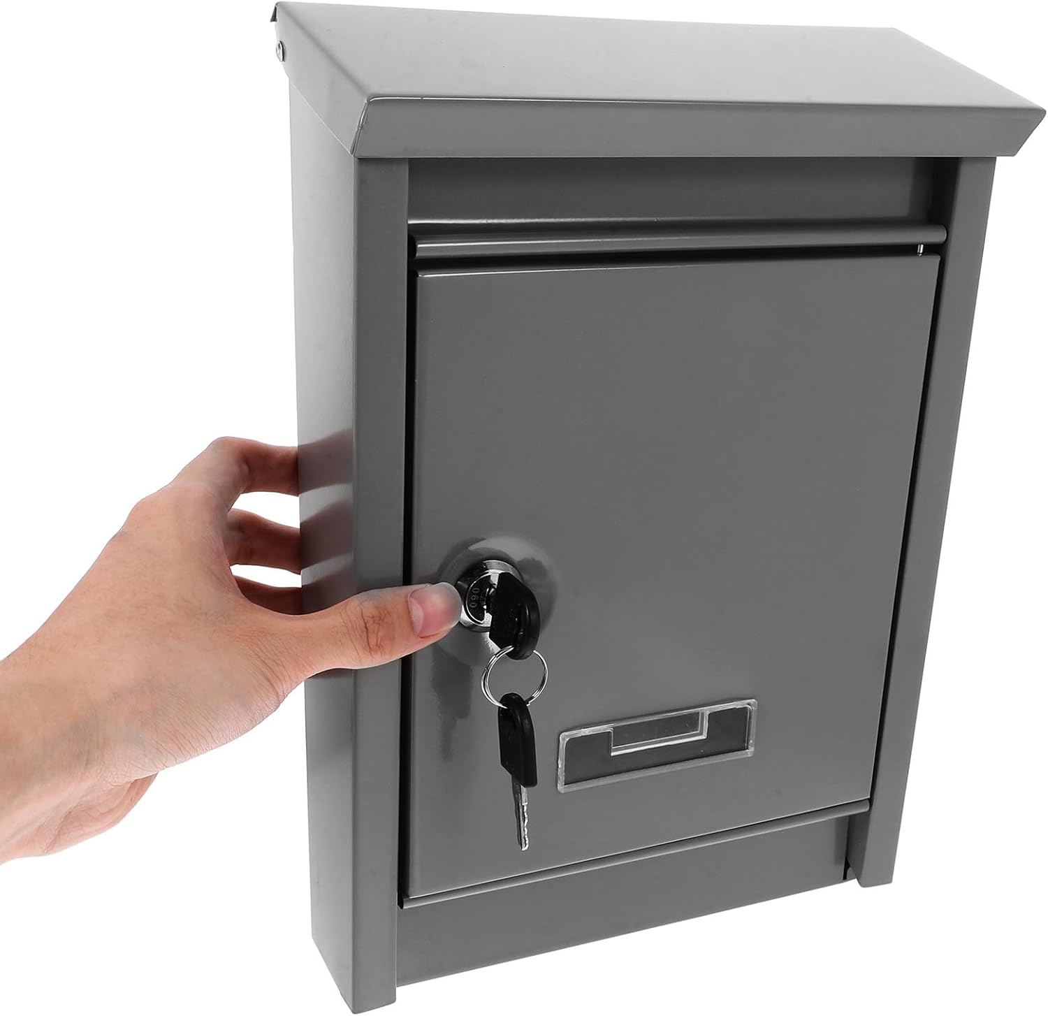 Wall-Mount Mailbox with Lock, Outdoor Villa Mailbox Waterproof Metal Deposit Box, Secure Collection Box for Home and Office, Silver Gray