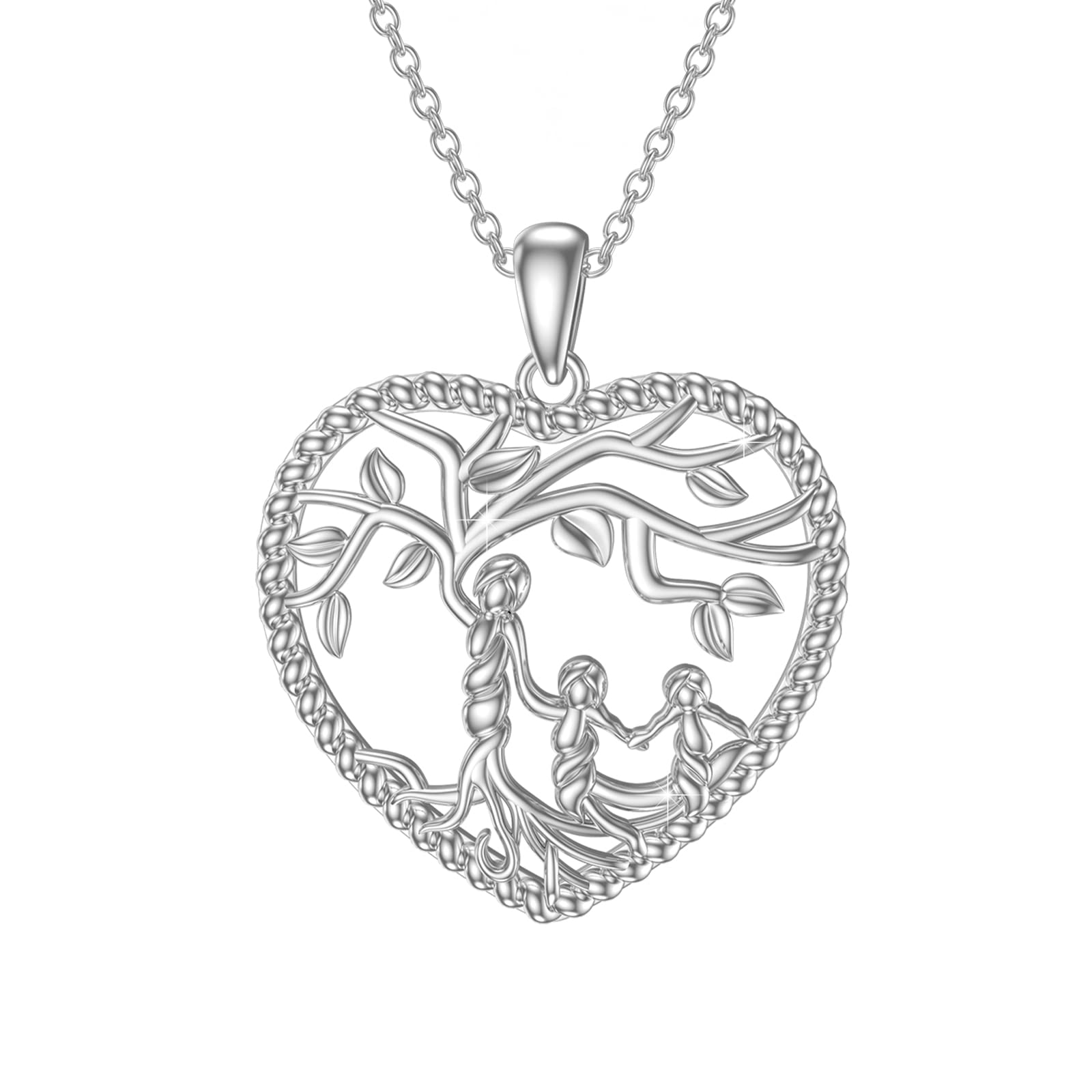Damen Baum des Lebens Halskette 925 Sterling Silber Mutter Tochter/Sohn Lebensbaum Familie Herz Anhänger Schmuck Geschenke für Mama