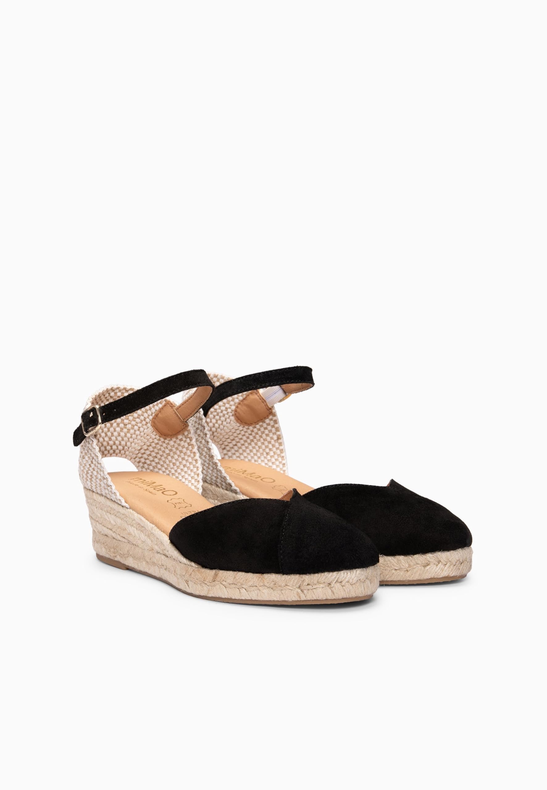 miMaO. Espadrilles femme talon compensé en daim. Semelle ultra confort Gel. Fabrication artisanale