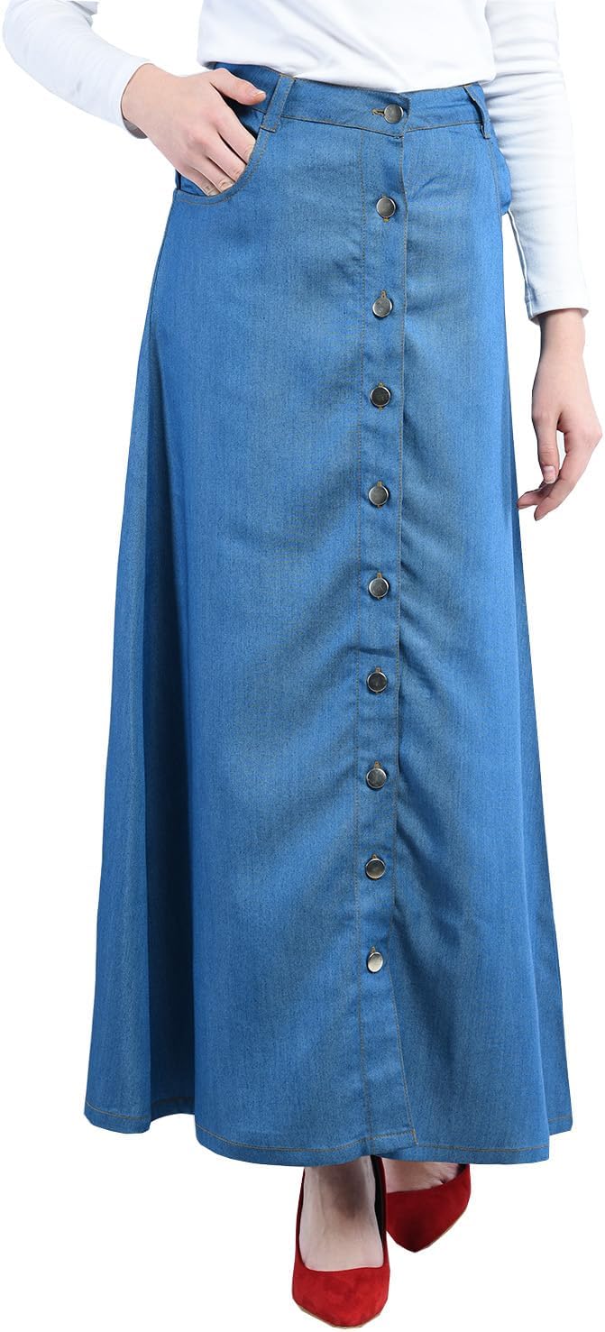PepTrendsLight Weight Denim Maxi mid Rise Skirt with Utility Pocket