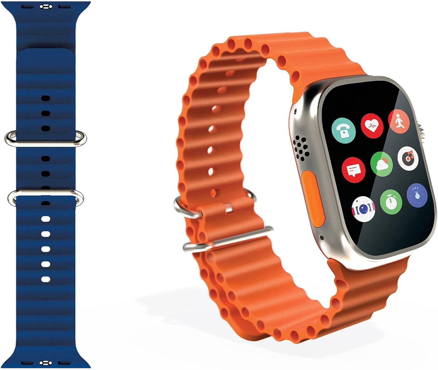 SLIDE Waterproof Smartwatch with blue and orange interchangeable bands