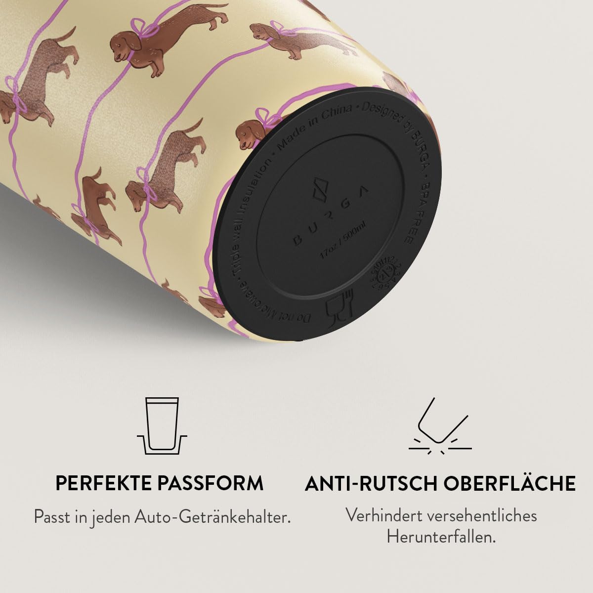 BURGA 500 ml Reisebecher mit Deckel – Isolierter Kaffeebecher aus Edelstahl, hält Getränke 6 Std. heiß und 24 Std. kalt, auslaufsicherer Klappdeckel, passt in Becherhalter