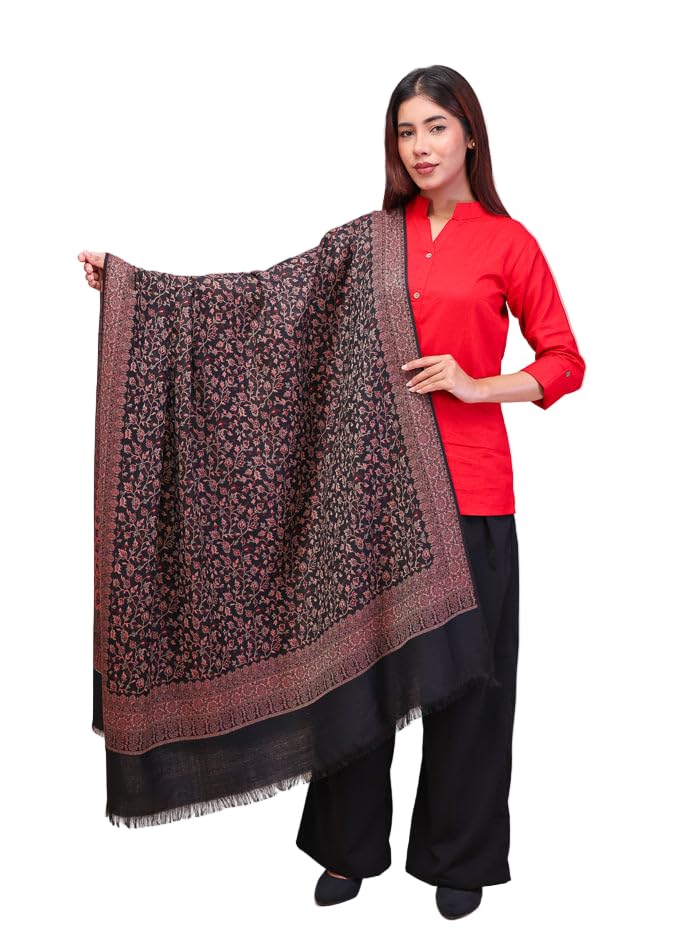 swi with label Women's Black Jamawar Wool Shawl_5J56_Black-picture-27