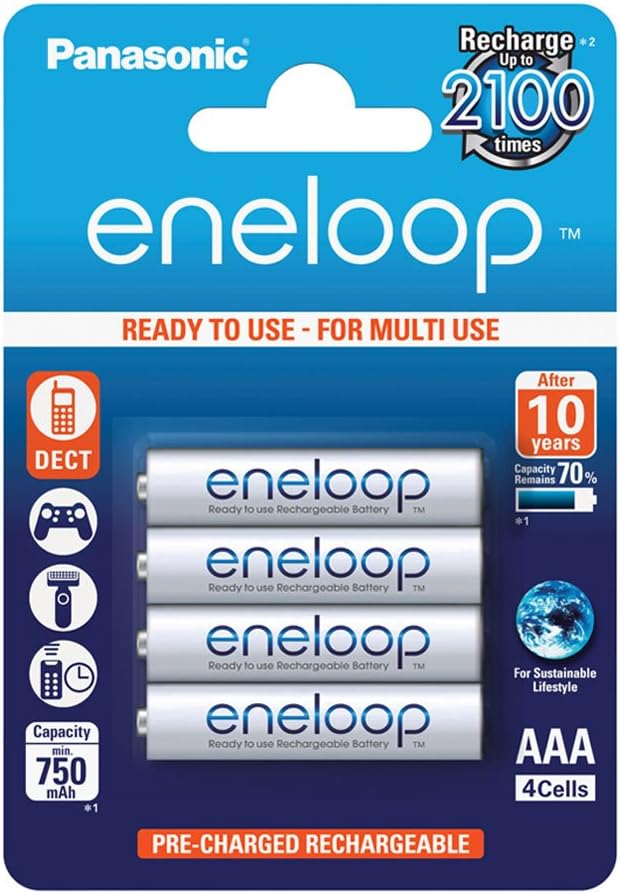 Panasonic BK-4MCCE/4BE Eneloop Micro AAA 750 mAh Rechargeable Battery (Pack of 4)