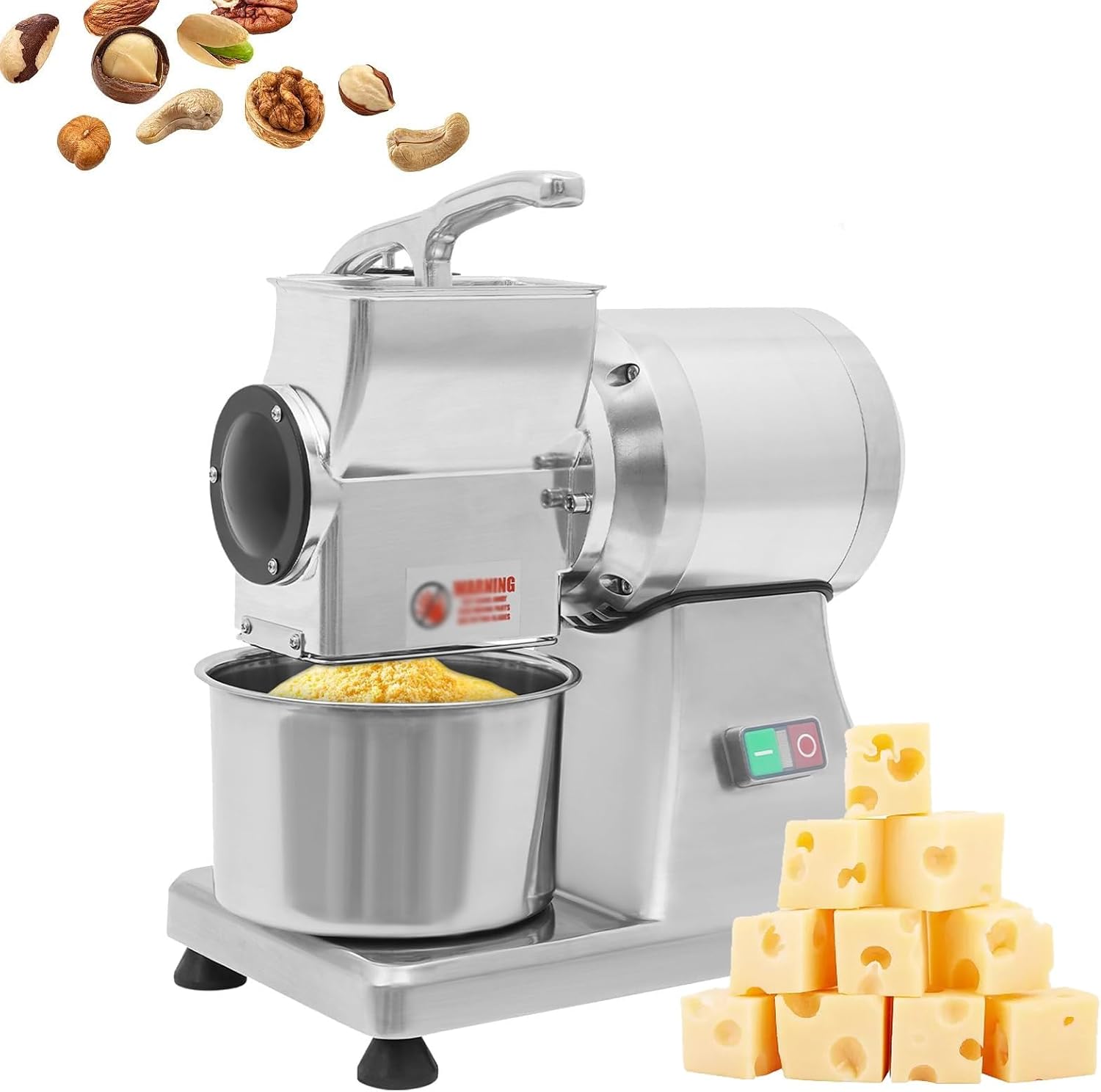550W Commercial Electric Cheese Grater, Stainless Steel Cheese Grating Machine, High Efficiency Grinder, Suitable for Cheese Butter Nuts Bread Crumbs and Vegetable Grinding
