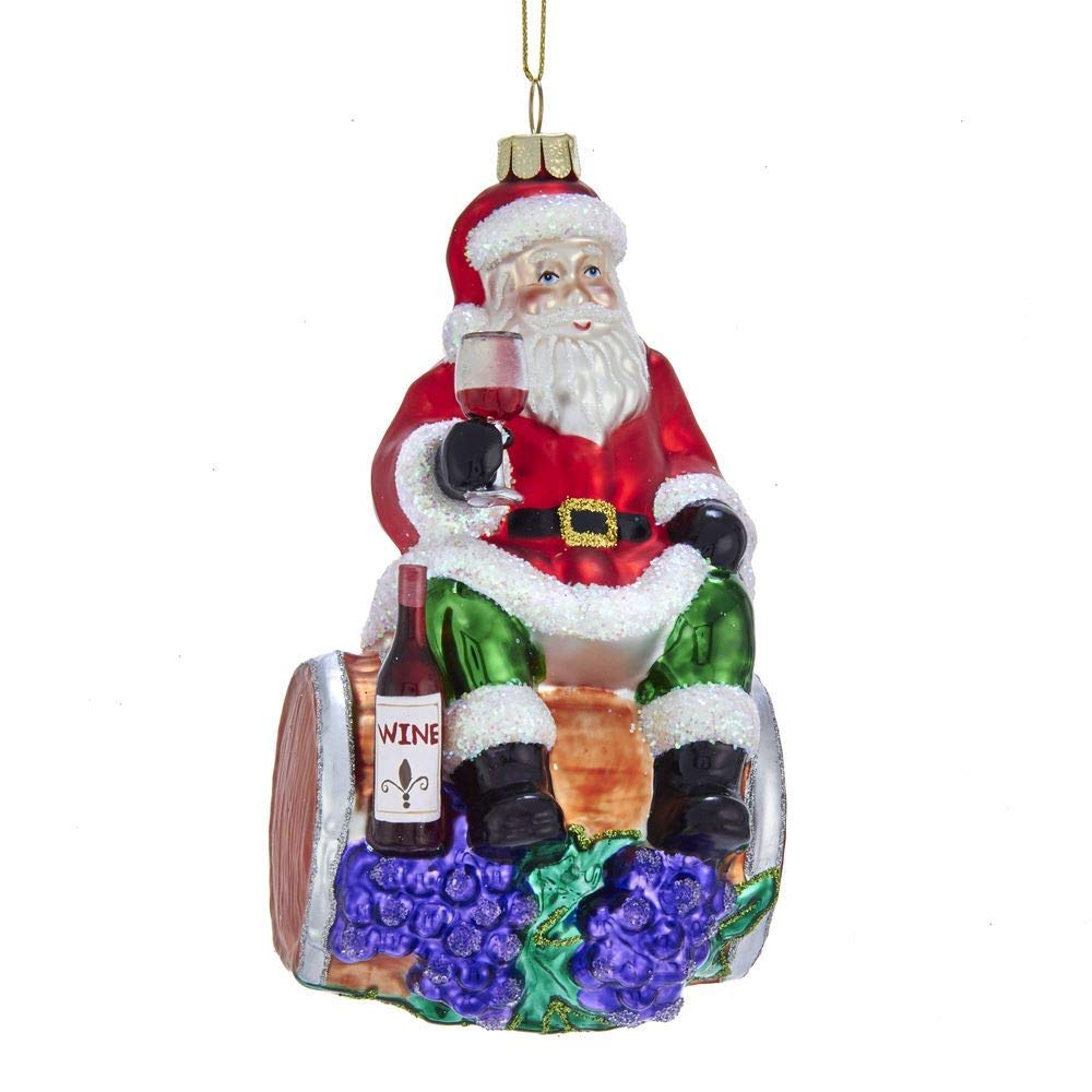 Noble Gems™ Santa On Wine Barrel Glass Ornament, Christmas