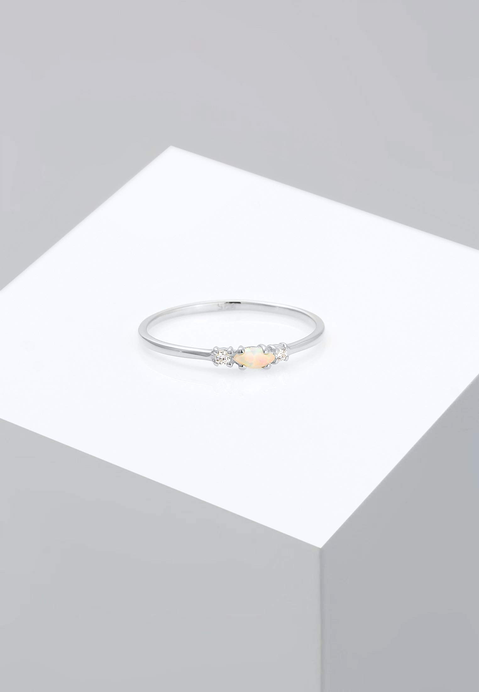Elli Ring Damen Vintage mit Zirkonia Kristallen und Opal in 925 Sterling Silber