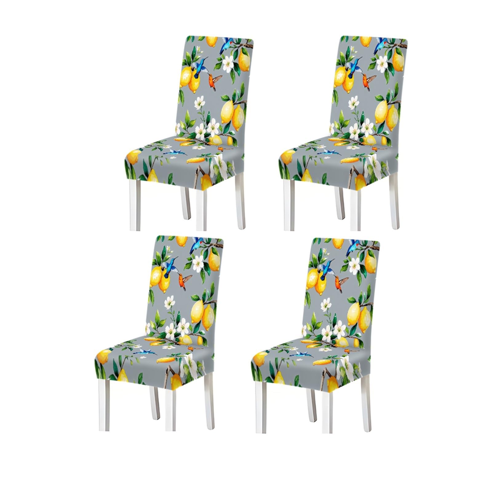 KXUAUV Watercolor Lemon Hummingbird Pattern Print Dining Chair Covers Set Of 2/4/6, Stretch Slipcovers For Kitchen Dining Room Seat Protectors for Restaurant Hotel Party(4PCSChair cover)