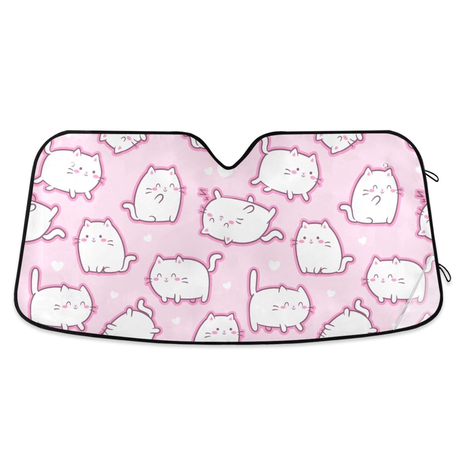 Photo 1 of Burbuja Front Windshield Sun Shade, Cute Cats on Pink Foldable Car Sun Visor Block UC Rays and Heat, Keep Your Vehicle Cool for SUV Trucks, 57x31.5 in Large - 57" x 31.5" Cats