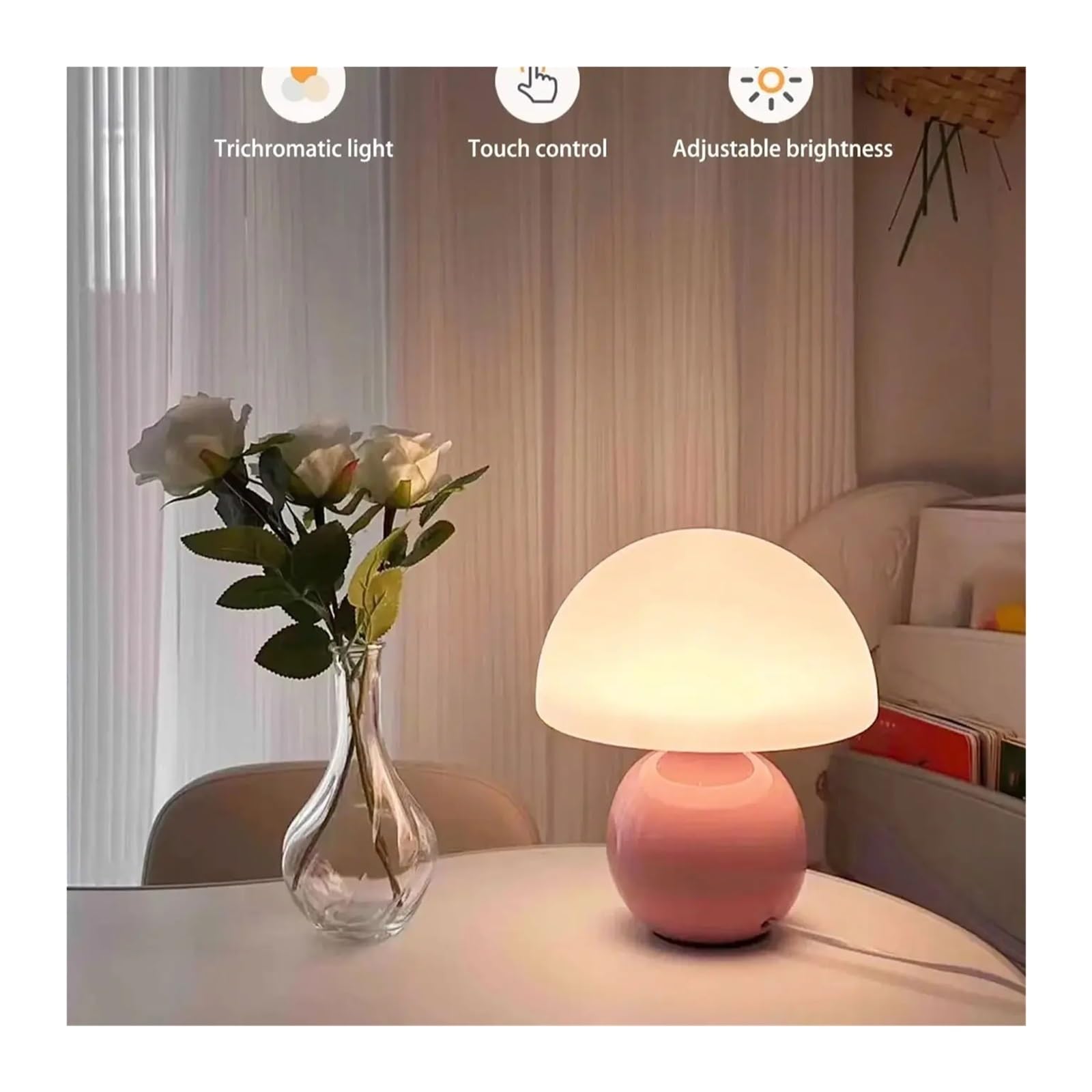 Lampa stołowa grzybkowa 5 kolorów Różowy Żółty Czerwony Biały Zielony Lampka nocna Lampka nocna (różowa)