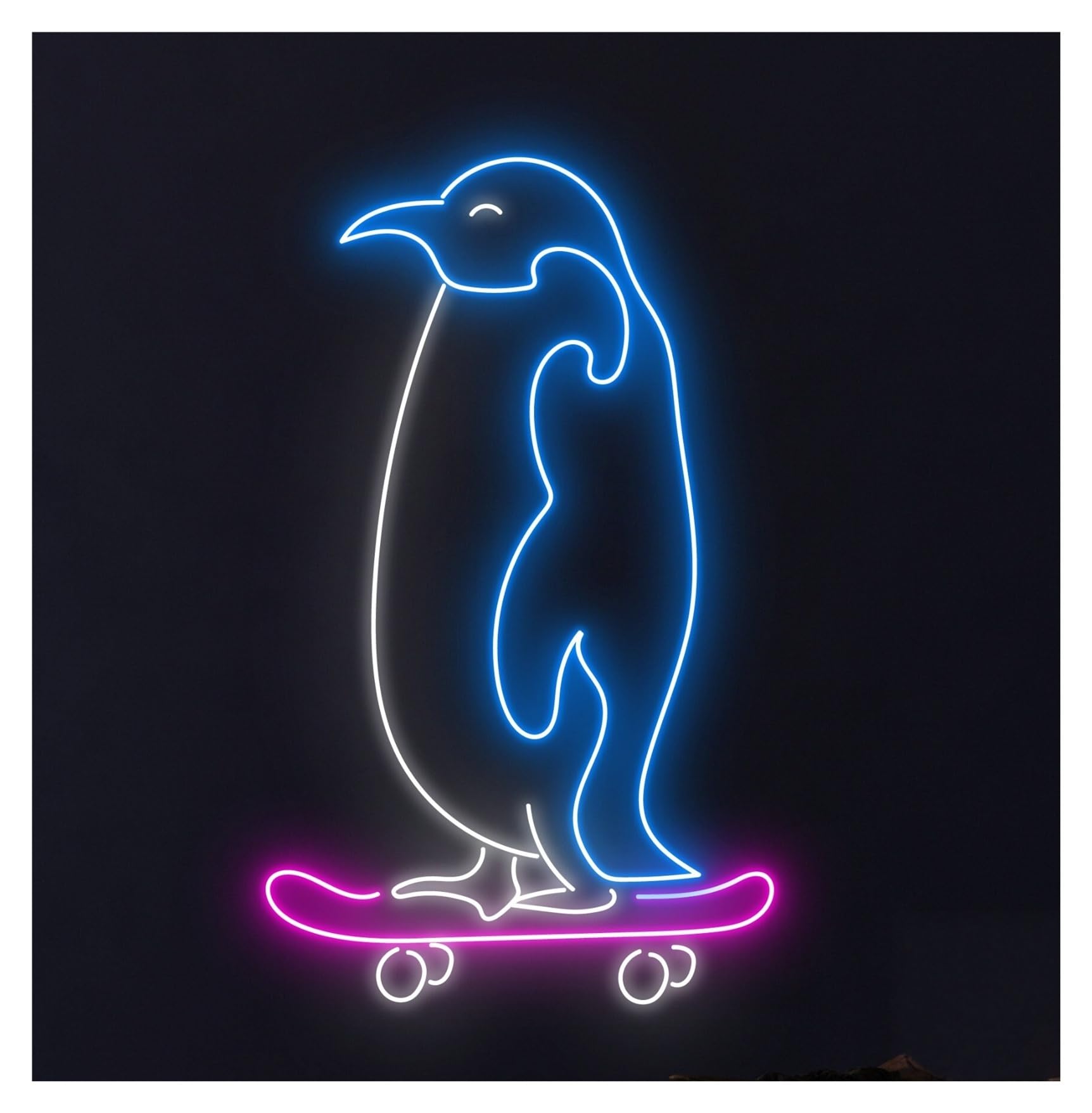 RONGCH Hanging Art Signs Penguin Skateboarding Neon Sign Gameroom Bedroom Bar Livingroom Birthday Party Wall Decoration 50cm