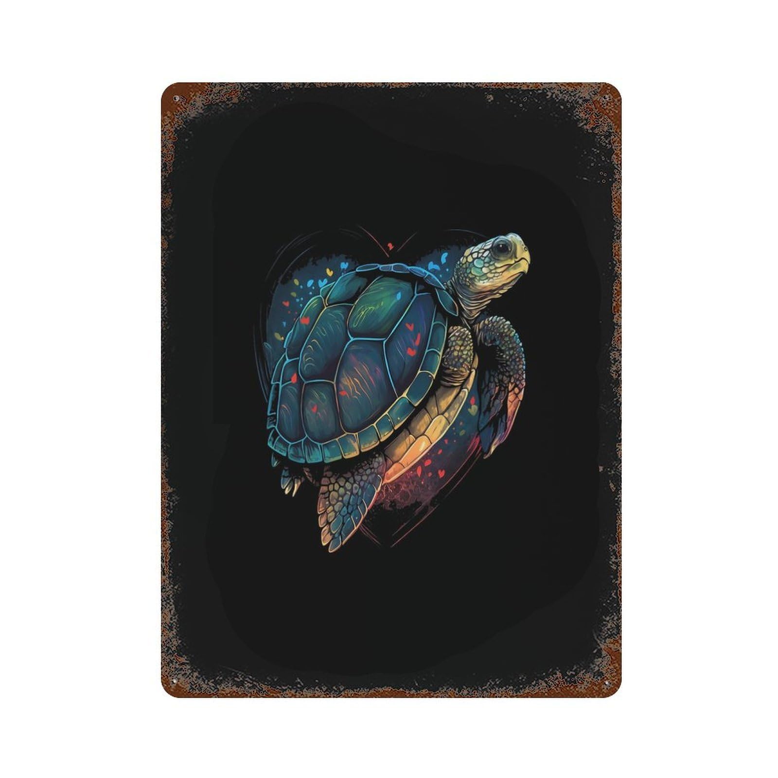 Garage Style Turtle Tortoise Heart Vintage Rust Metal Sign 15.7"x11.8", Industrial Home Decor for Bar And Workshop