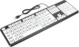 Large Print Keyboard, USB Wired Old People Low Vision Keyboard with White Large Print Keys for Seniors (Black)