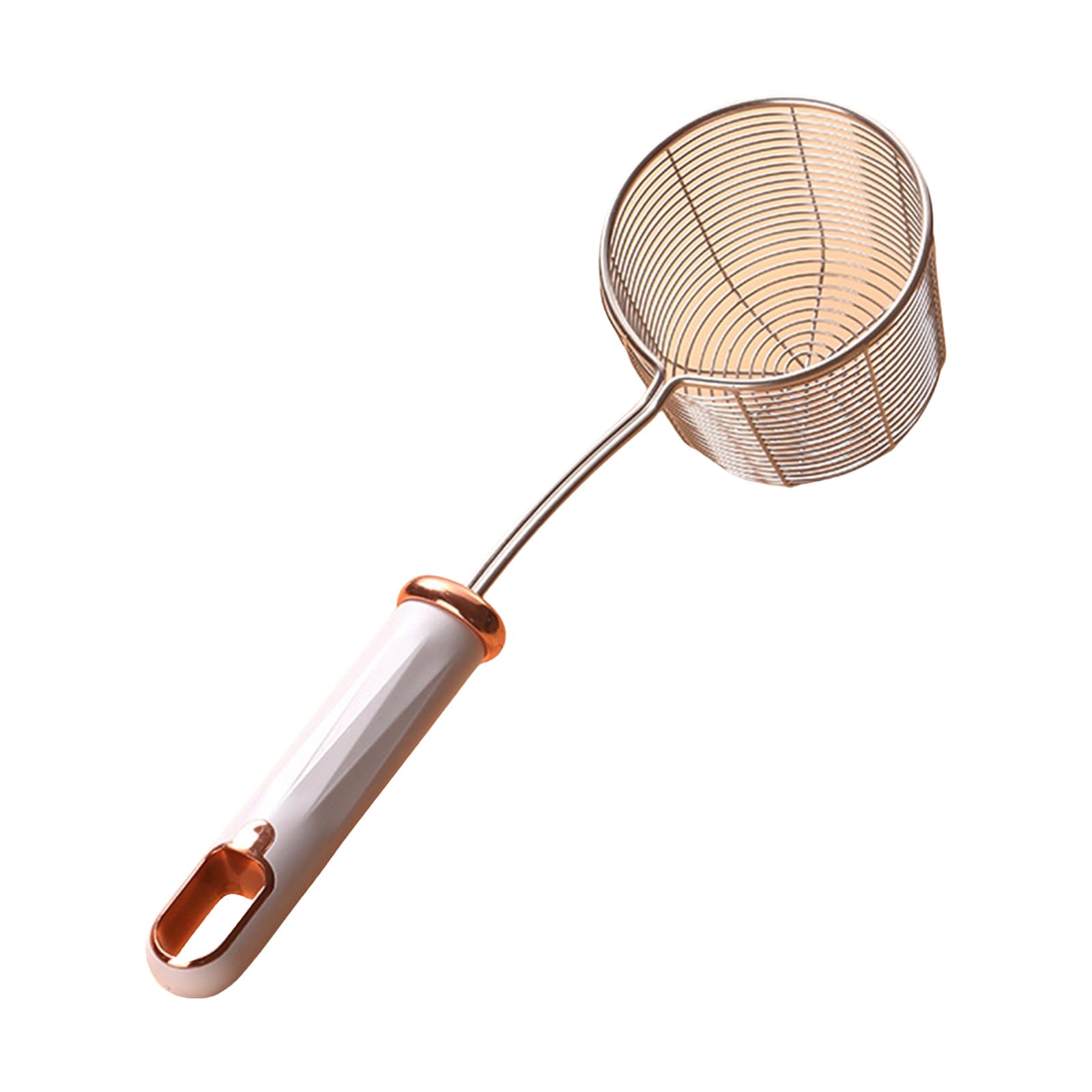 Buxuaaaa White Thickened Stainless Steel Wire Strainer Ladle Ergonomic Handle Colander Skimmer For Frying And Cooking Kitchen Tool Cooking Tool