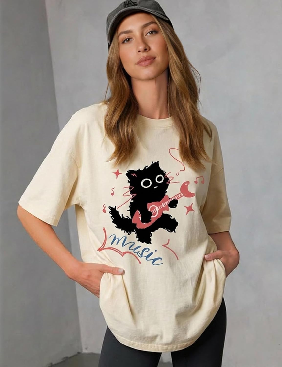 Cat Shirt for Women Graphic Tees Y2k Grunge Emo Clothes Harajuku Tee Tops Oversized Cotton Summer Streetwear - Image 3