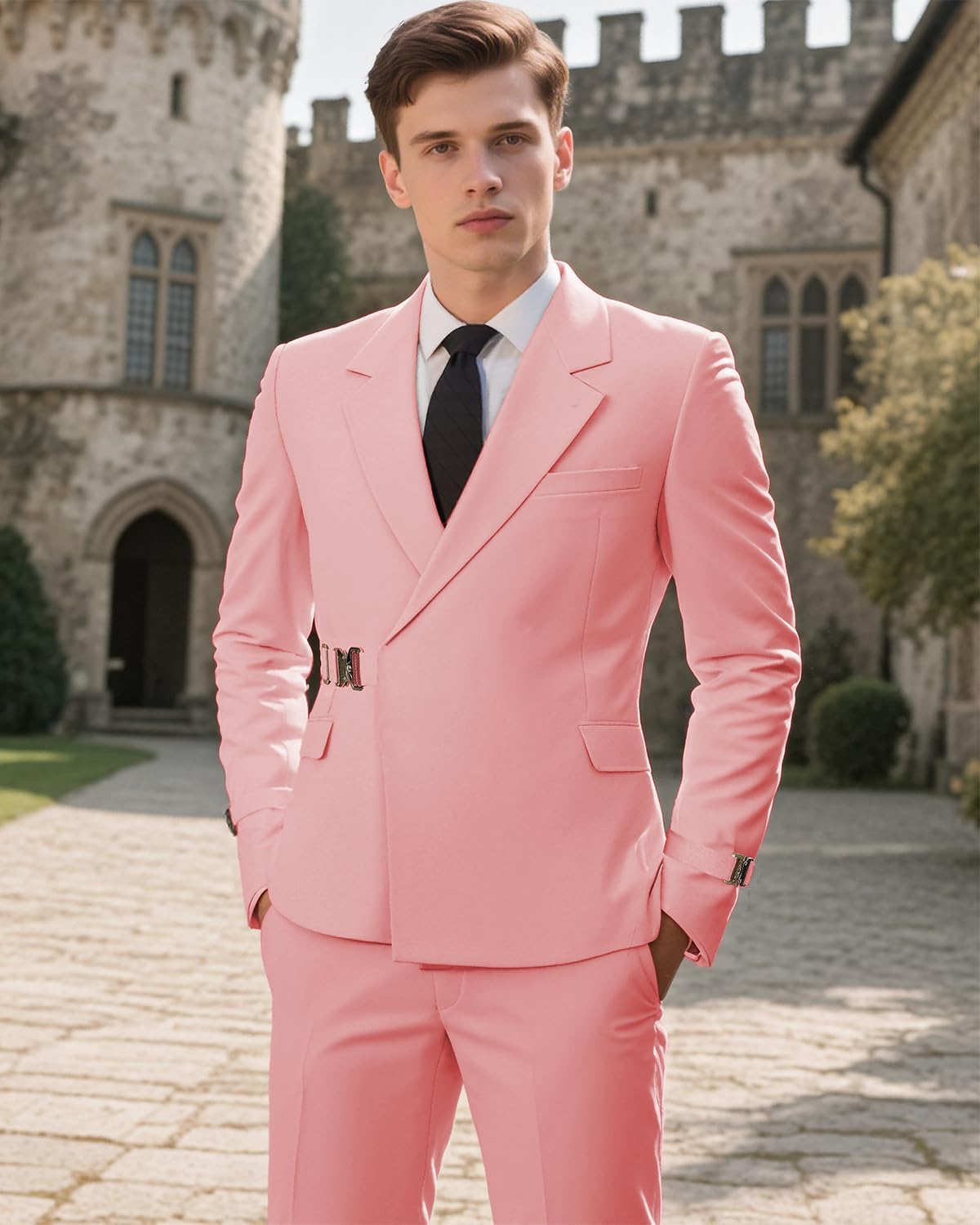 Size 38 Men's 2 Piece Suit with Metal Clasp Slim Fit Suit Stylish Business & Casual Tuxedo Suit