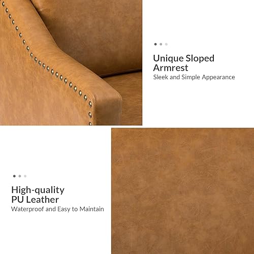 Miniatura 5 de HULALA HOME Sillón decorativo de piel sintética con cojines de respaldo y asiento, silla de club tradicional con ribete de cabeza de clavo, cómoda