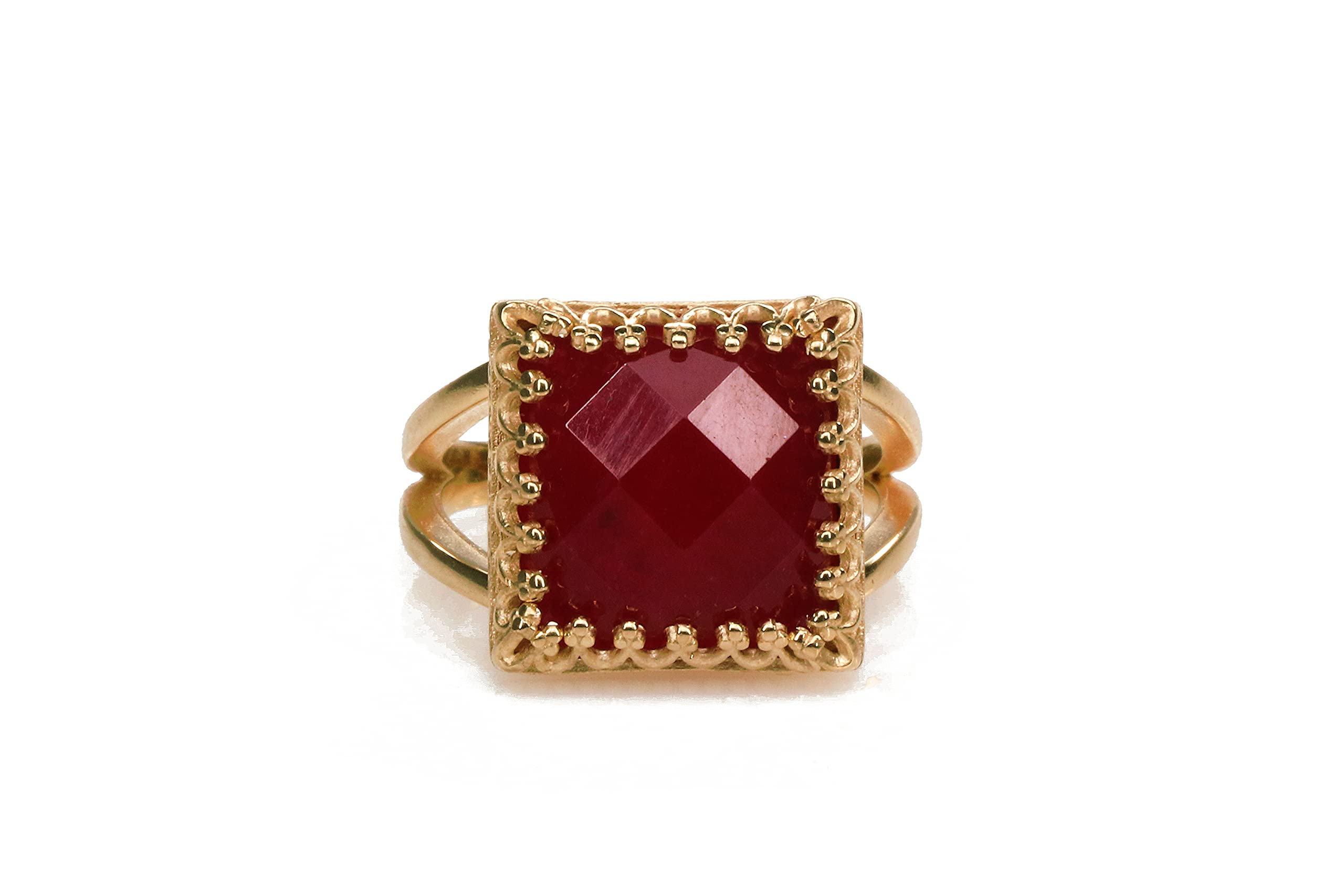 Adorables Anillos de Rubí para Mujeres - Rubí en Banda Llena de Oro Rosa de 14K - Piedra de Nacimiento de Julio Facetada para Cada Ocasión - Novias, Cumpleaños, Aniversario