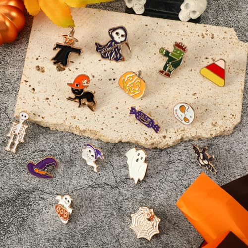 SANNIX 15Pcs Halloween Pins, Halloween Enamel Lapel Pin, Skull Pumpkin Ghost Spooky Brooch Pins Holiday Backpack Badge for Clothes Bags Hats Accessories3