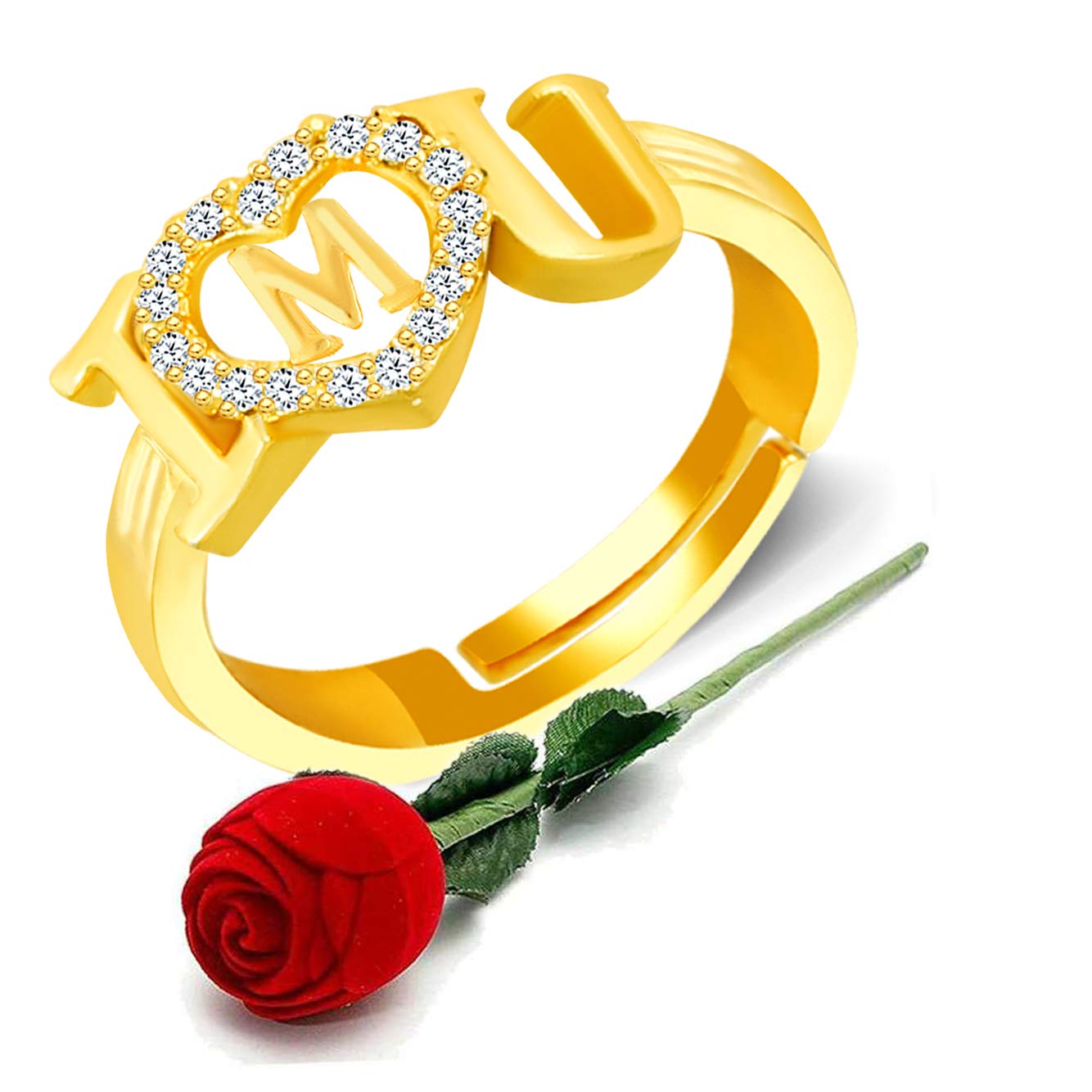 MEENAZ Non-Precious Metal Brass Crystal Stone American Diamond Adjustable I Love You Heart Initial Letter Name Alphabet M Love Finger Rings for Women with Red Rose Box Set (B08TMW1NZV) Amazon Price History, Amazon Price Tracker