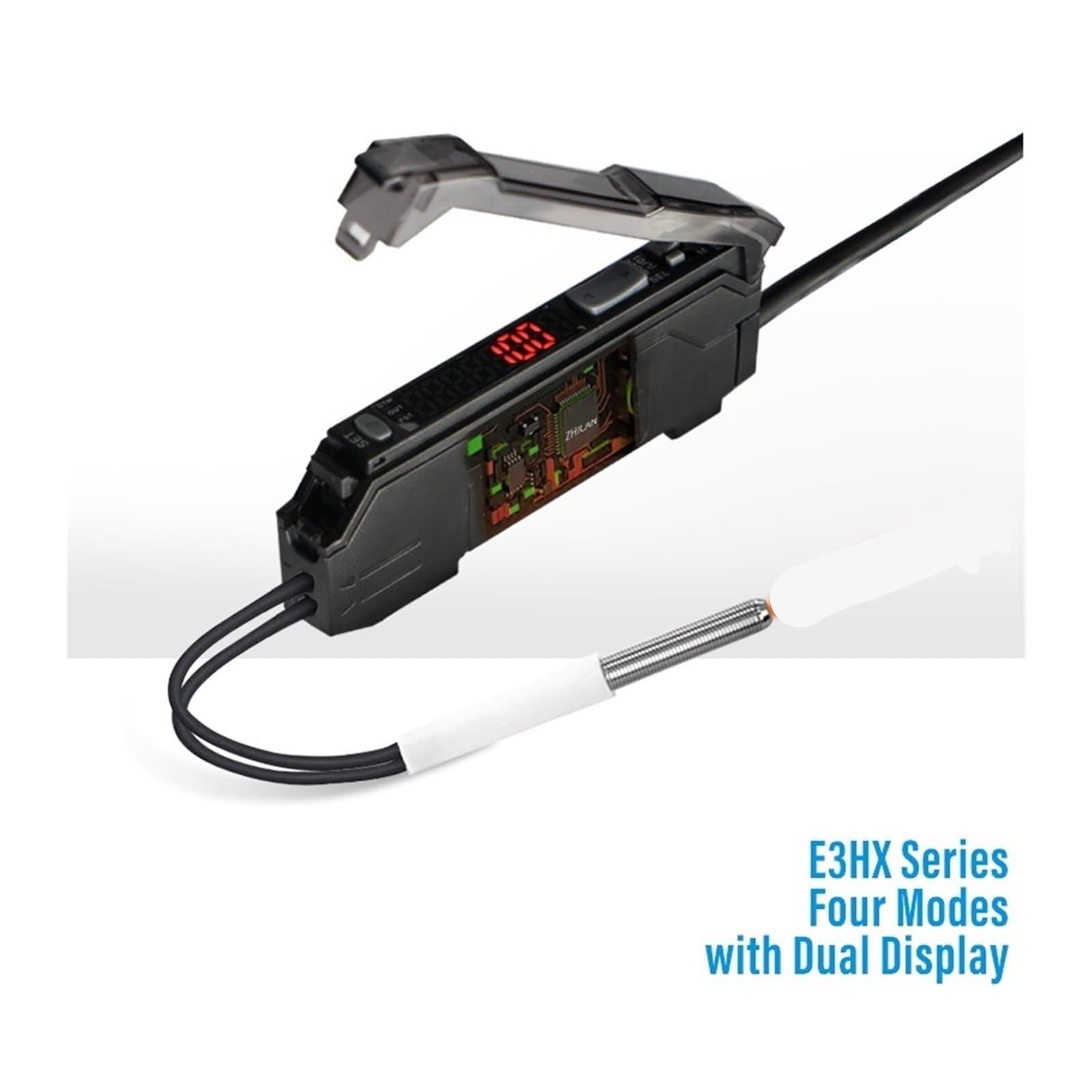 Sensor Amplificador de Fibra óptica con Pantalla Digital, Interruptor fotoeléctrico de inducción de reflexión difusa de Larga y Corta Distancia(E3HX-NA11N)
