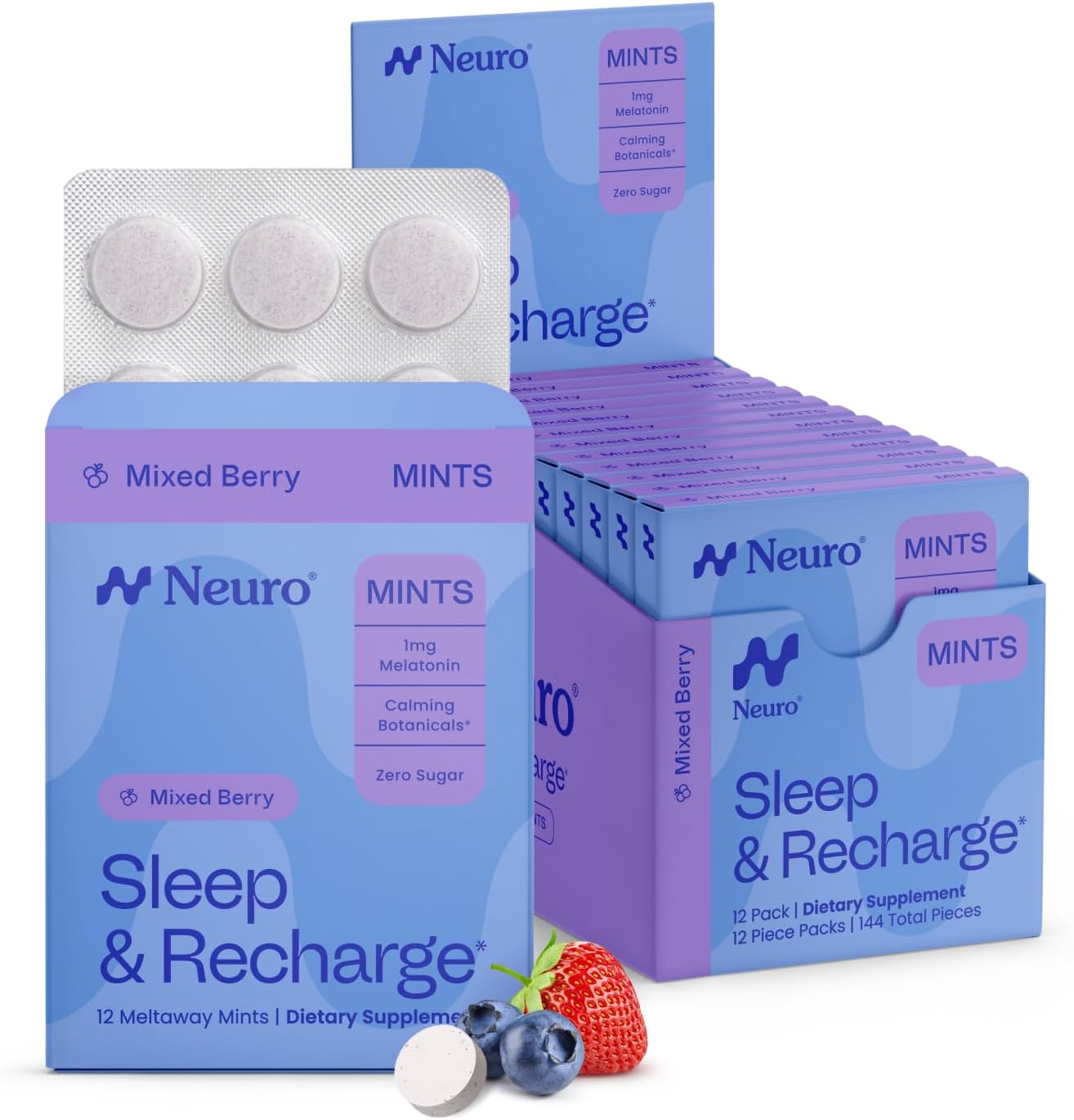 - Neuro Sleep & Recharge Meltaway Mints - Sleep Aid for Adults with Melatonin 1mg, Chamomile & Elderberry - Travel Essentials for Nighttime Relaxation & Healthy Rest Cycle - Mixed Berry (144 ct)