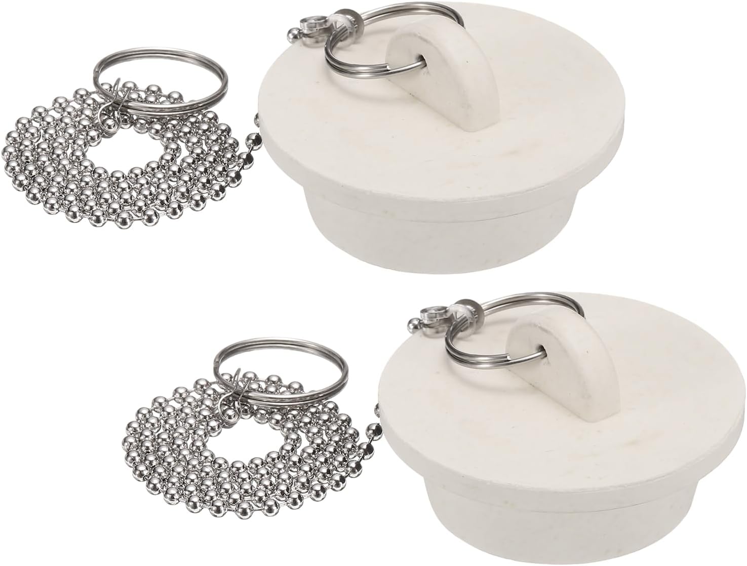 uxcell 2Pcs Tub Stoppers, Rubber Bathtub Stoppers 1-3/8" Kitchen Sink Drain Stopper, Bathroom Drain Plug with Pull Ring and 15" Stainless Steel Beaded Chain, Black