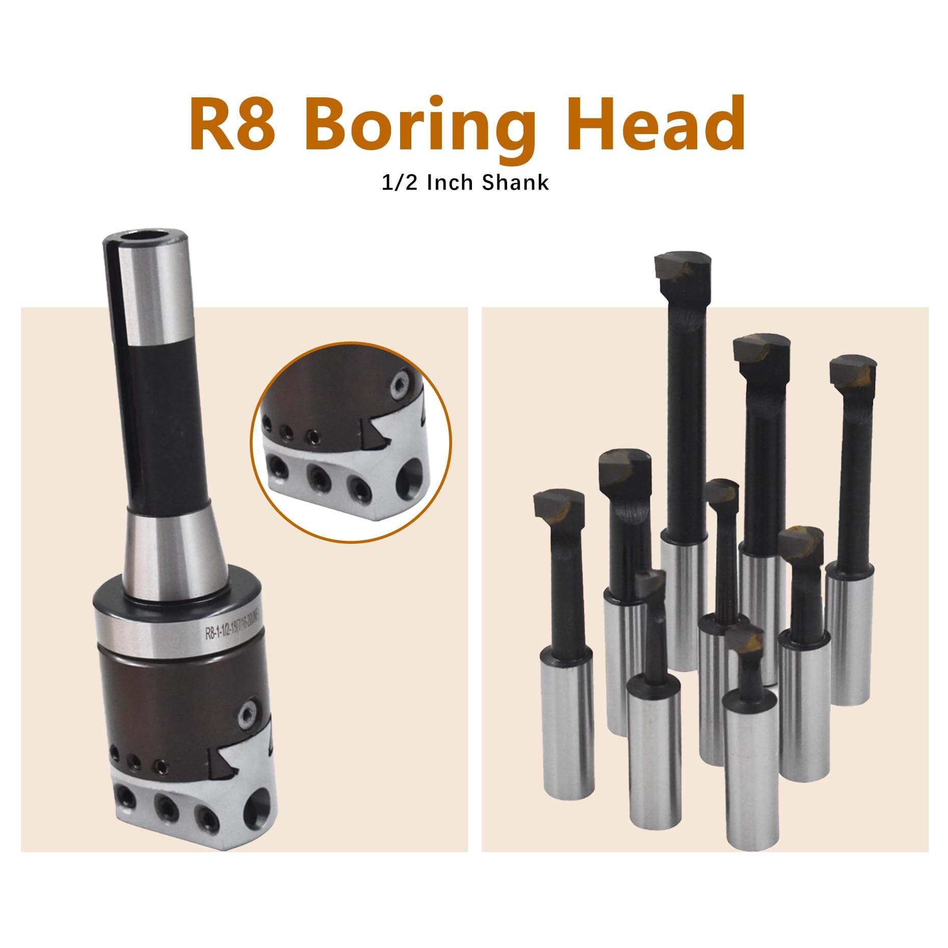 Kimllier Boring Head Set - 9 Boring Bars R8 Handle -3