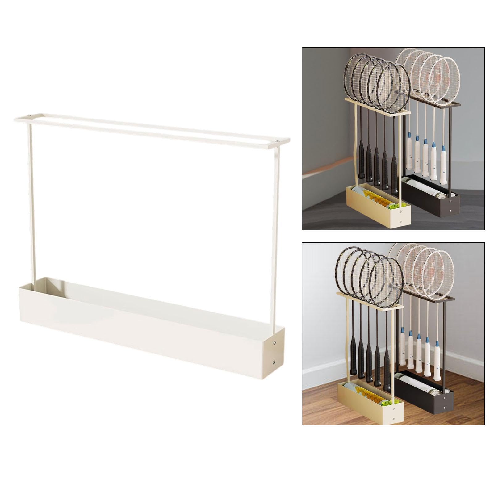 Badminton Racket Rack Supporto Portaracchette con Contenitore Facile da Installare Struttura Robusta Metallo Adatto a Palest