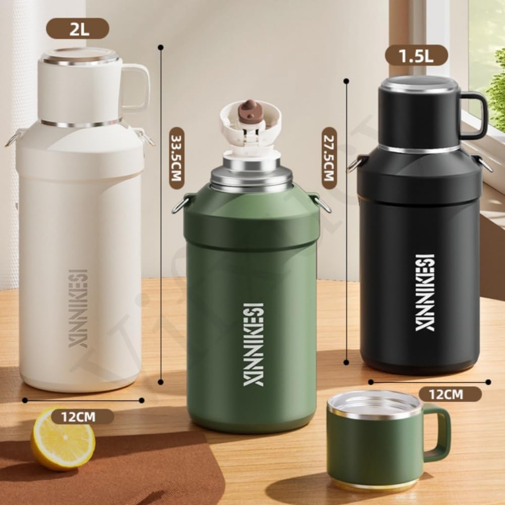 水筒 魔法瓶ケトル 大容量 茶こし付き 316ステンレススチール お手入れ簡単 二重層カップ蓋設計 漏れ防止 24H保温 保冷 隠し